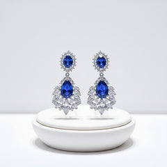 CUBIC ZIRCONIA - STARLET GLAM EARRINGS - SAPPHIRE - (CZER480)