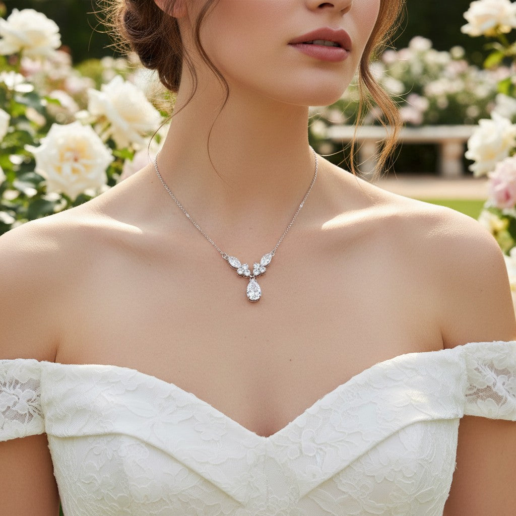 CUBIC ZIRCONIA COLLECTION - BEJEWELLED NECKLACE - CZNK88 (SILVER)