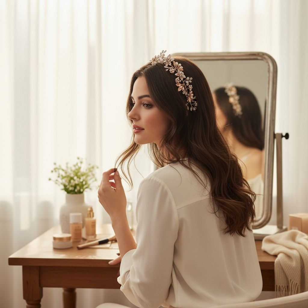 ATHENA COLLECTION - FLORAL ROMANCE HAIRVINE - SILVER  HP158