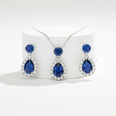 CUBIC ZIRCONIA COLLECTION - DAZZLING CRYSTAL DROP NECKLACE SET - (CZNK55) SAPPHIRE