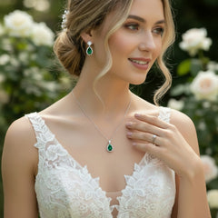 CUBIC ZIRCONIA COLLECTION - DAZZLING CRYSTAL DROP NECKLACE SET - (CZNK55) EMERALD GREEN