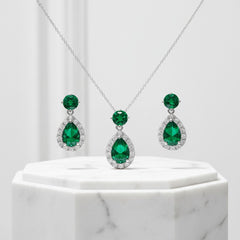CUBIC ZIRCONIA COLLECTION - DAZZLING CRYSTAL DROP NECKLACE SET - (CZNK55) EMERALD GREEN