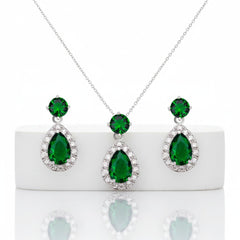 CUBIC ZIRCONIA COLLECTION - DAZZLING CRYSTAL DROP NECKLACE SET - (CZNK55) EMERALD GREEN