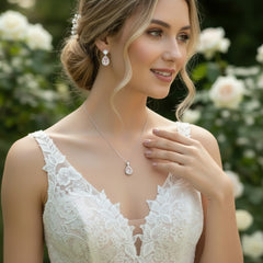 CUBIC ZIRCONIA COLLECTION - DAZZLING CRYSTAL DROP NECKLACE SET - (CZNK55) PINK