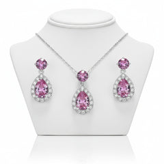 CUBIC ZIRCONIA COLLECTION - DAZZLING CRYSTAL DROP NECKLACE SET - (CZNK55) PINK