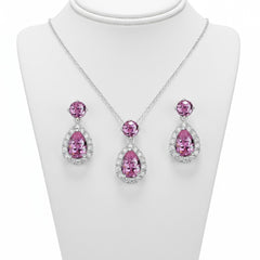 CUBIC ZIRCONIA COLLECTION - DAZZLING CRYSTAL DROP NECKLACE SET - (CZNK55) PINK