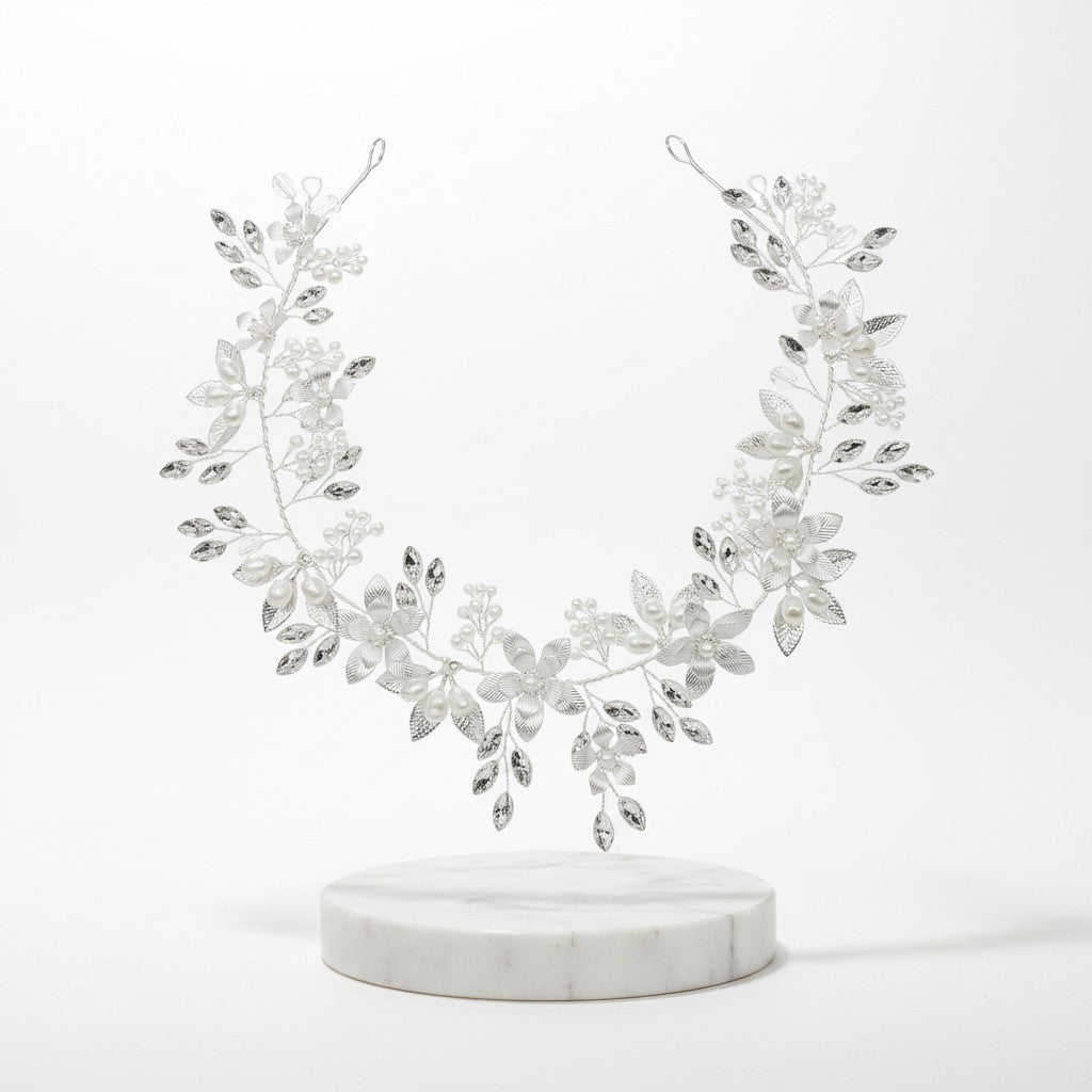 ATHENA COLLECTION - FLORAL ROMANCE HAIRVINE - SILVER  HP158