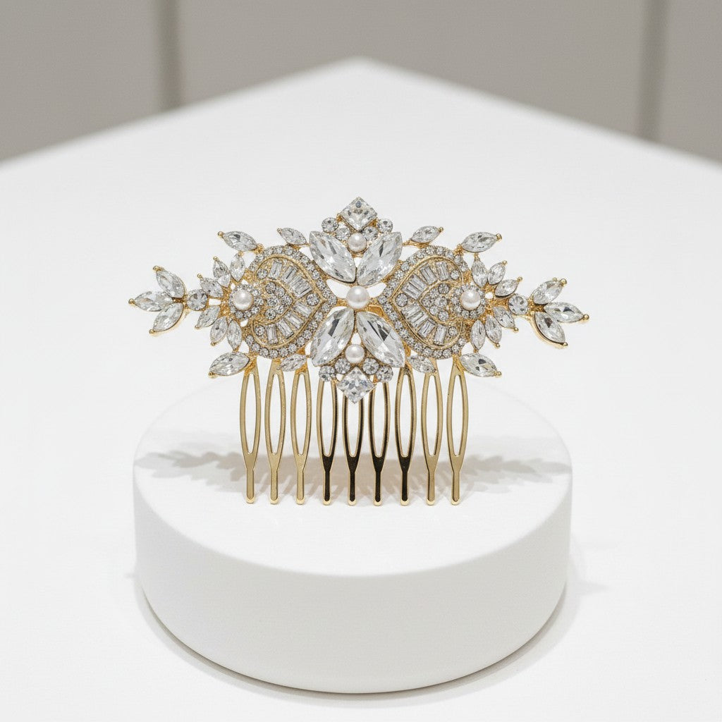 ATHENA COLLECTION - EXQUISITE CRYSTAL SPARKLE COMB - HC166 GOLD