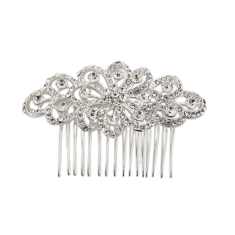 ATHENA COLLECTION - CRYSTAL SWIRL HAIRCOMB - HC189 SILVER
