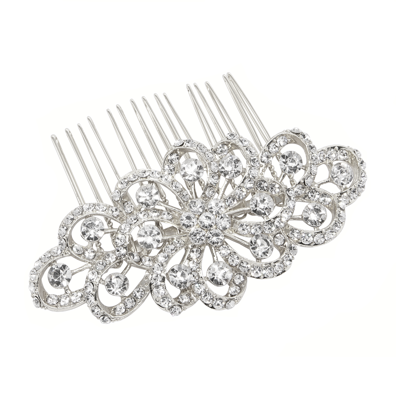 ATHENA COLLECTION - CRYSTAL SWIRL HAIRCOMB - HC189 SILVER