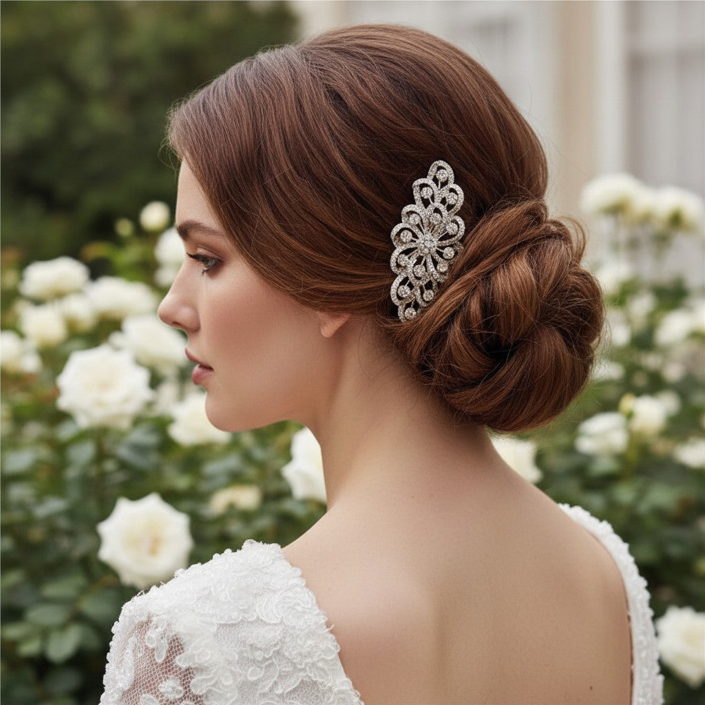 ATHENA COLLECTION - CRYSTAL SWIRL HAIRCOMB - HC189 SILVER