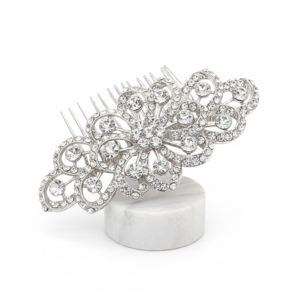 ATHENA COLLECTION - CRYSTAL SWIRL HAIRCOMB - HC189 SILVER