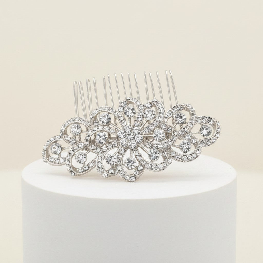 ATHENA COLLECTION - CRYSTAL SWIRL HAIRCOMB - HC189 SILVER