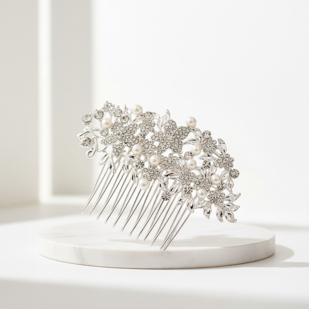 ATHENA COLLECTION - VINTAGE CHIC PEARL COMB -HC190 SILVER