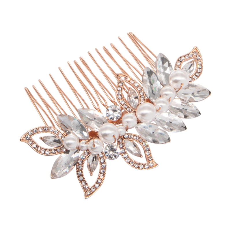 ATHENA COLLECTION - PEARL SHIMMER HAIR COMB - (HC192) ROSE GOLD