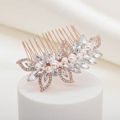 ATHENA COLLECTION - PEARL SHIMMER HAIR COMB - (HC192) ROSE GOLD