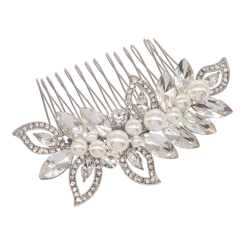ATHENA COLLECTION - PEARL SHIMMER HAIR COMB - (HC192) SILVER