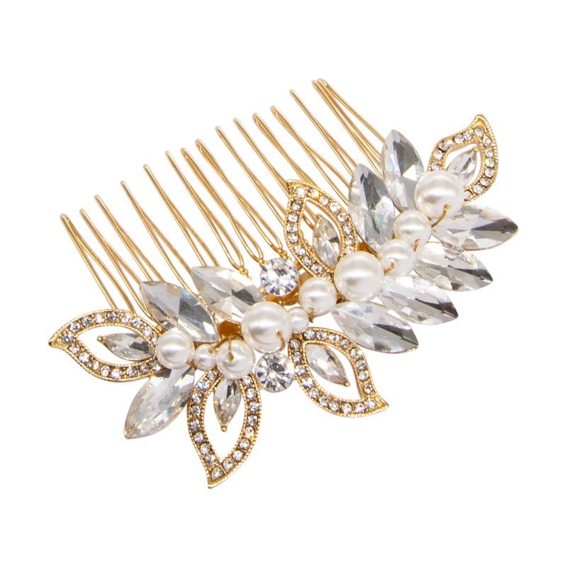 ATHENA COLLECTION - PEARL SHIMMER HAIR COMB - (HC192) GOLD