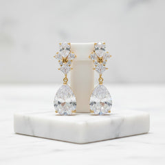 CUBIIC ZIRCONIA COLLECTION - EXQUISITE TEARDROP CRYSTAL EARRINGS - CZER485 GOLD