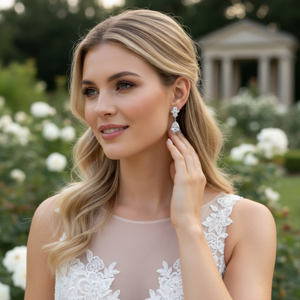 CUBIIC ZIRCONIA COLLECTION - EXQUISITE TEARDROP CRYSTAL EARRINGS - CZER485 ROSE GOLD