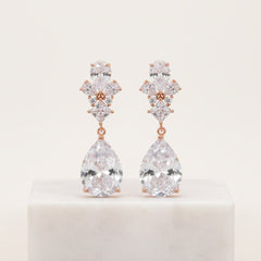 CUBIIC ZIRCONIA COLLECTION - EXQUISITE TEARDROP CRYSTAL EARRINGS - CZER485 ROSE GOLD