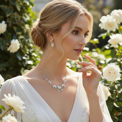 CUBIC ZIRCONIA COLLECTION - EXQUISITE STARLET NECKLACE SET - CZNK91 SILVER