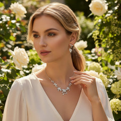 CUBIC ZIRCONIA COLLECTION - EXQUISITE STARLET NECKLACE SET - CZNK91 SILVER