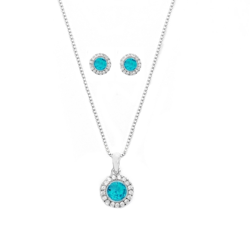 CUBIC ZIRCONIA COLLECTION - CHIC CRYSTAL NECKLACE SET - CZNK50 (AQUA)