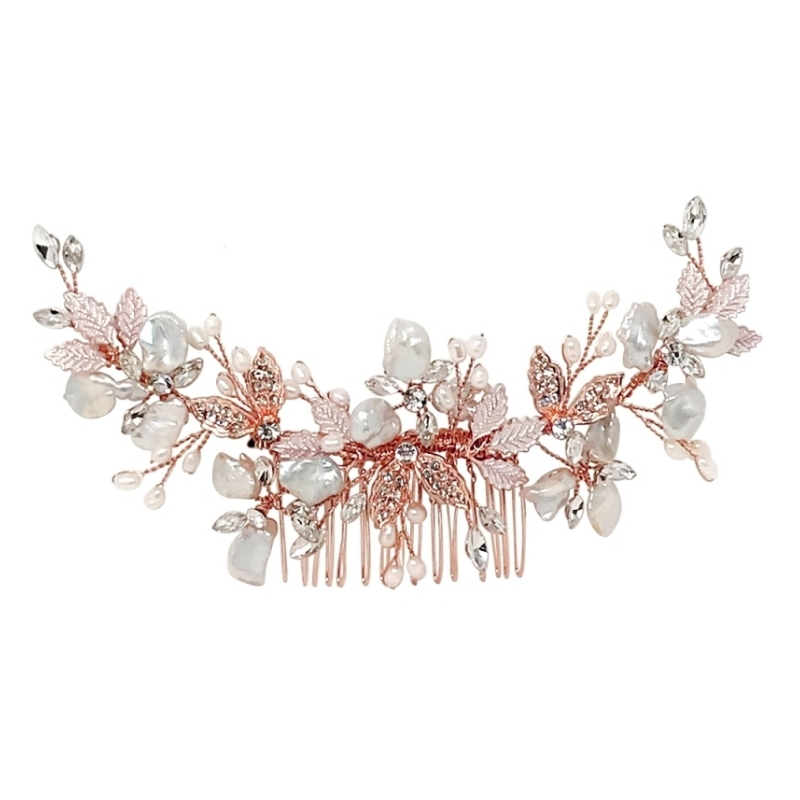 ATHENA COLLECTION - BEJEWELLED PEARL TREASURE COMB HC187 - ROSE GOLD