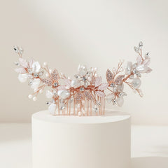 ATHENA COLLECTION - BEJEWELLED PEARL TREASURE COMB HC187 - ROSE GOLD