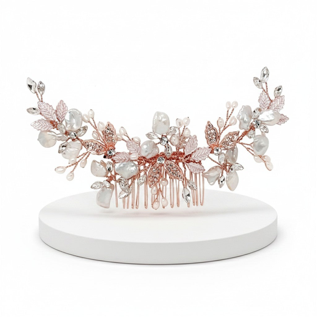 ATHENA COLLECTION - BEJEWELLED PEARL TREASURE COMB HC187 - ROSE GOLD