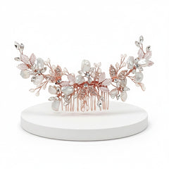 ATHENA COLLECTION - BEJEWELLED PEARL TREASURE COMB HC187 - ROSE GOLD