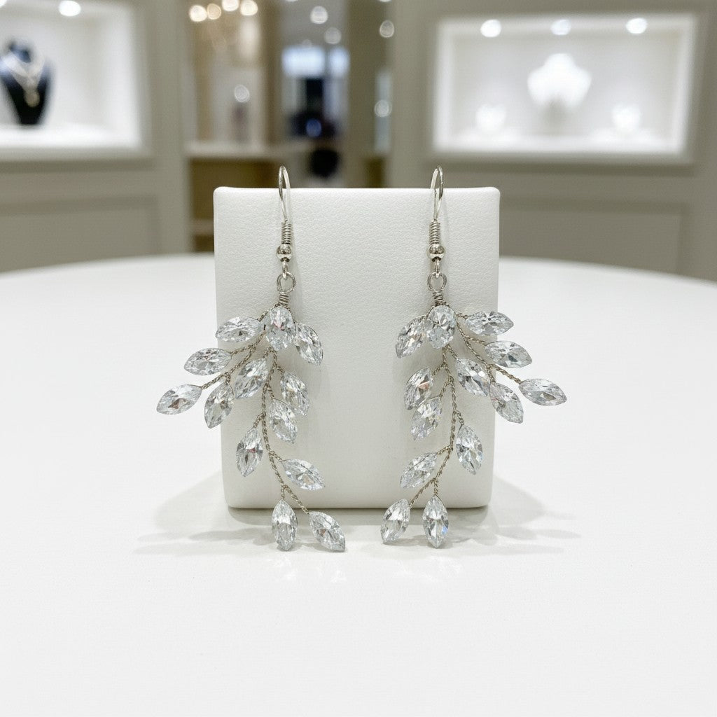 ATHENA COLLECTION - CRYSTAL VINE EARRINGS - (ER487) SILVER