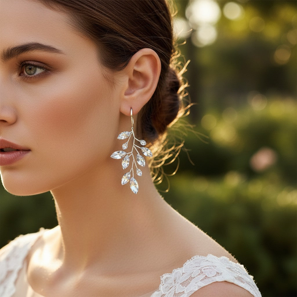 ATHENA COLLECTION - CRYSTAL VINE EARRINGS - (ER487) SILVER