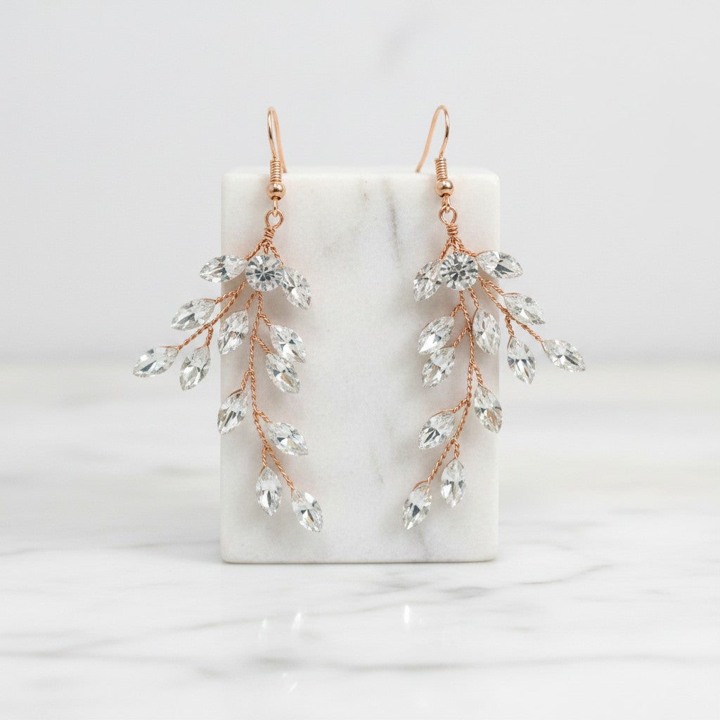 ATHENA COLLECTION - CRYSTAL VINE EARRINGS - (ER487) ROSE GOLD