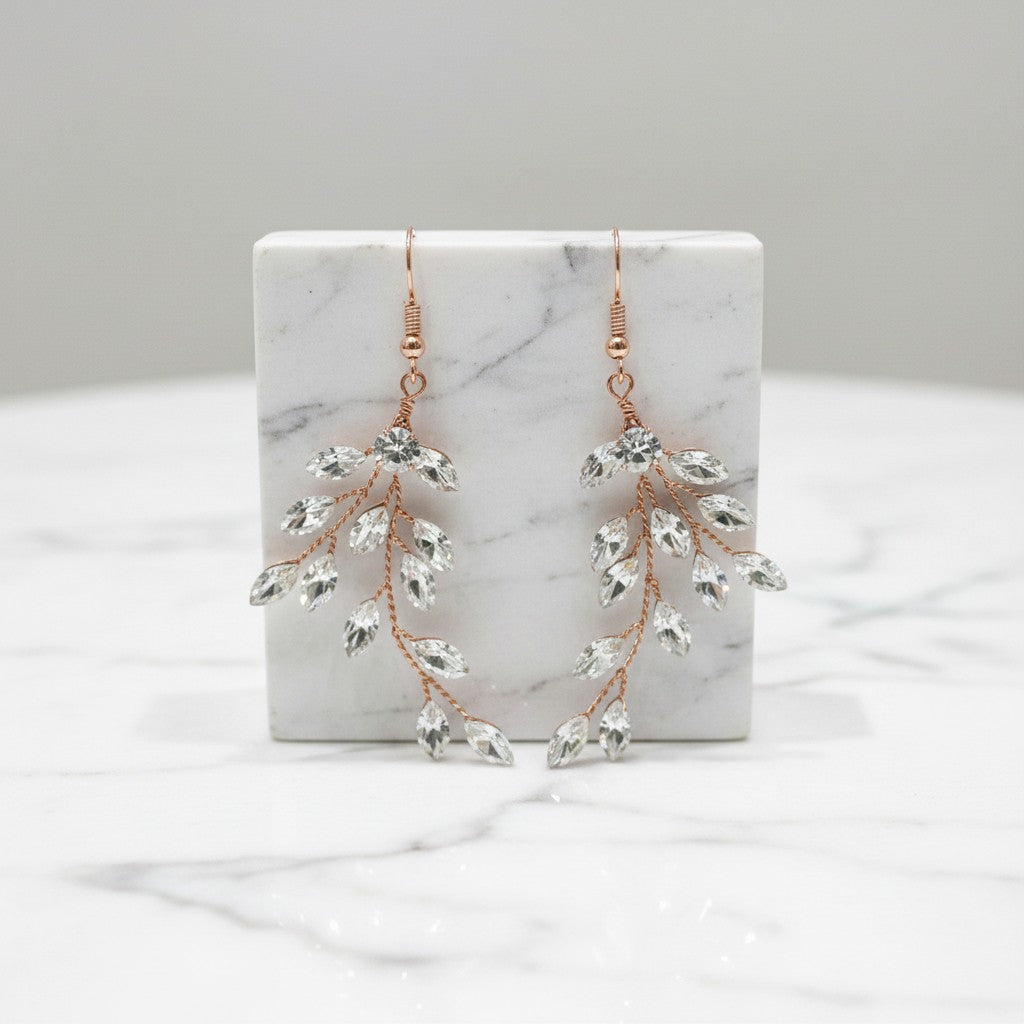 ATHENA COLLECTION - CRYSTAL VINE EARRINGS - (ER487) ROSE GOLD