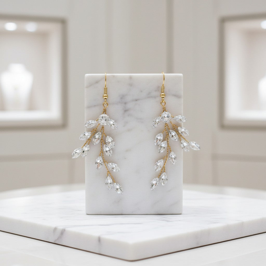 ATHENA COLLECTION - CRYSTAL VINE EARRINGS - (ER487) GOLD