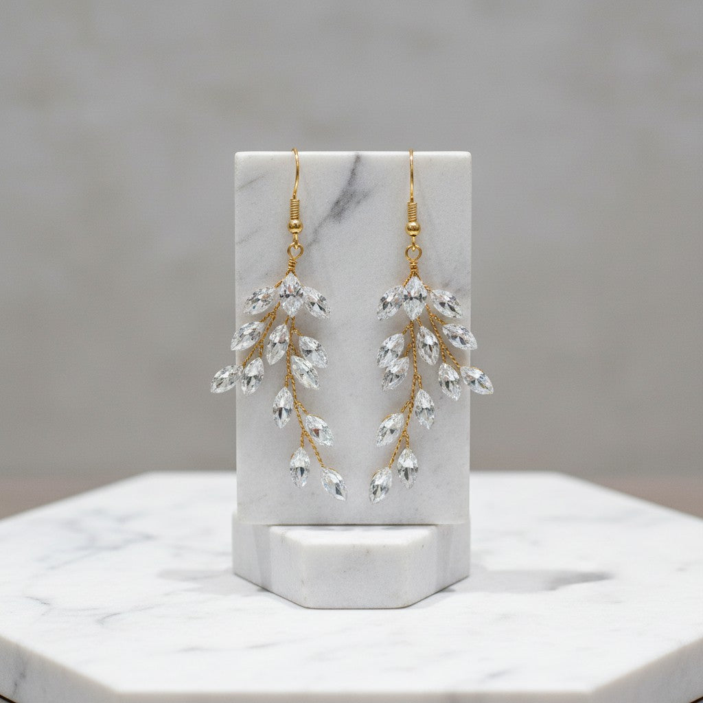 ATHENA COLLECTION - CRYSTAL VINE EARRINGS - (ER487) GOLD