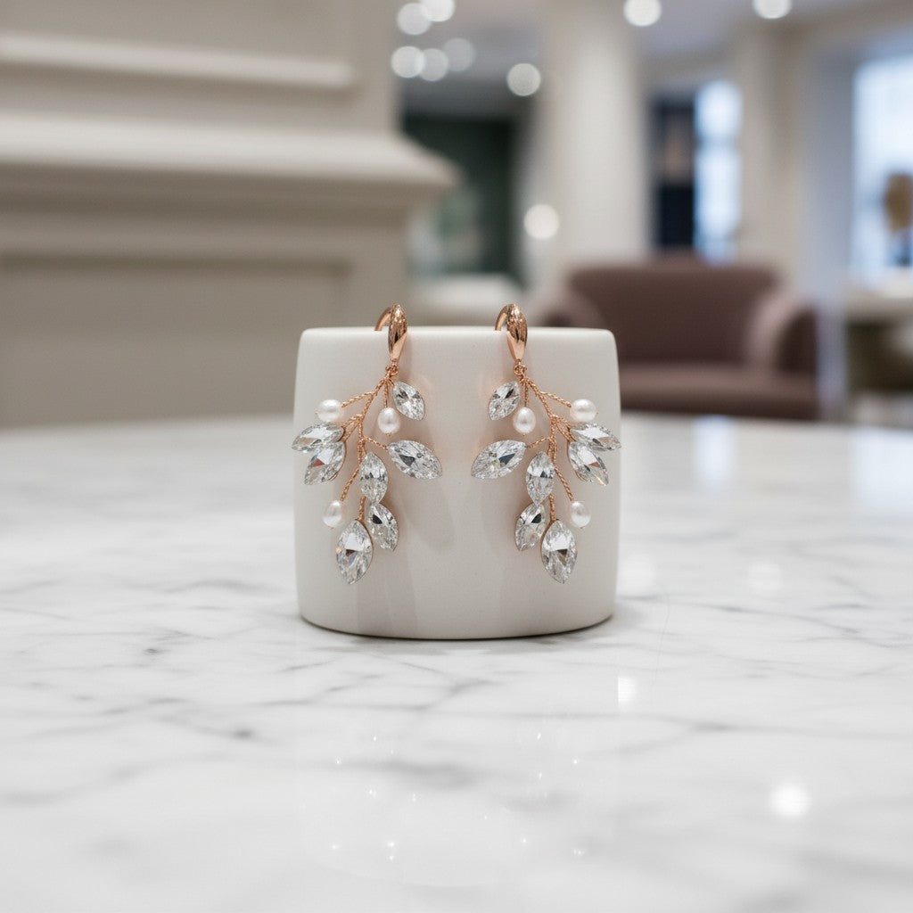 ATHENA COLLECTION - PEARL VINE EARRINGS - (ER488) ROSE GOLD