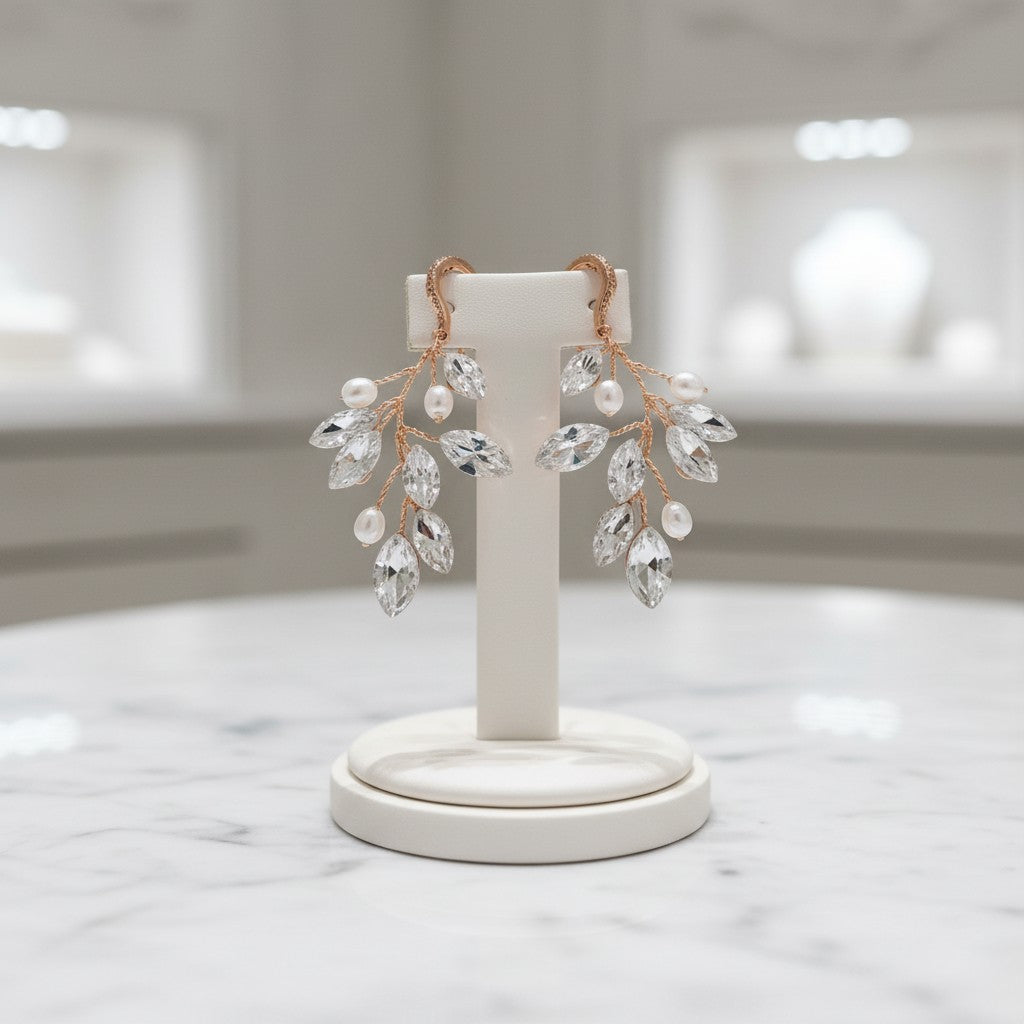 ATHENA COLLECTION - PEARL VINE EARRINGS - (ER488) ROSE GOLD