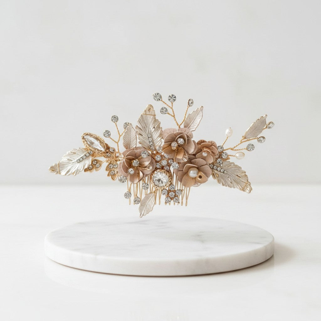 ATHENA COLLECTION - VINTAGE BLOOM HAIR COMB - HC194 GOLD