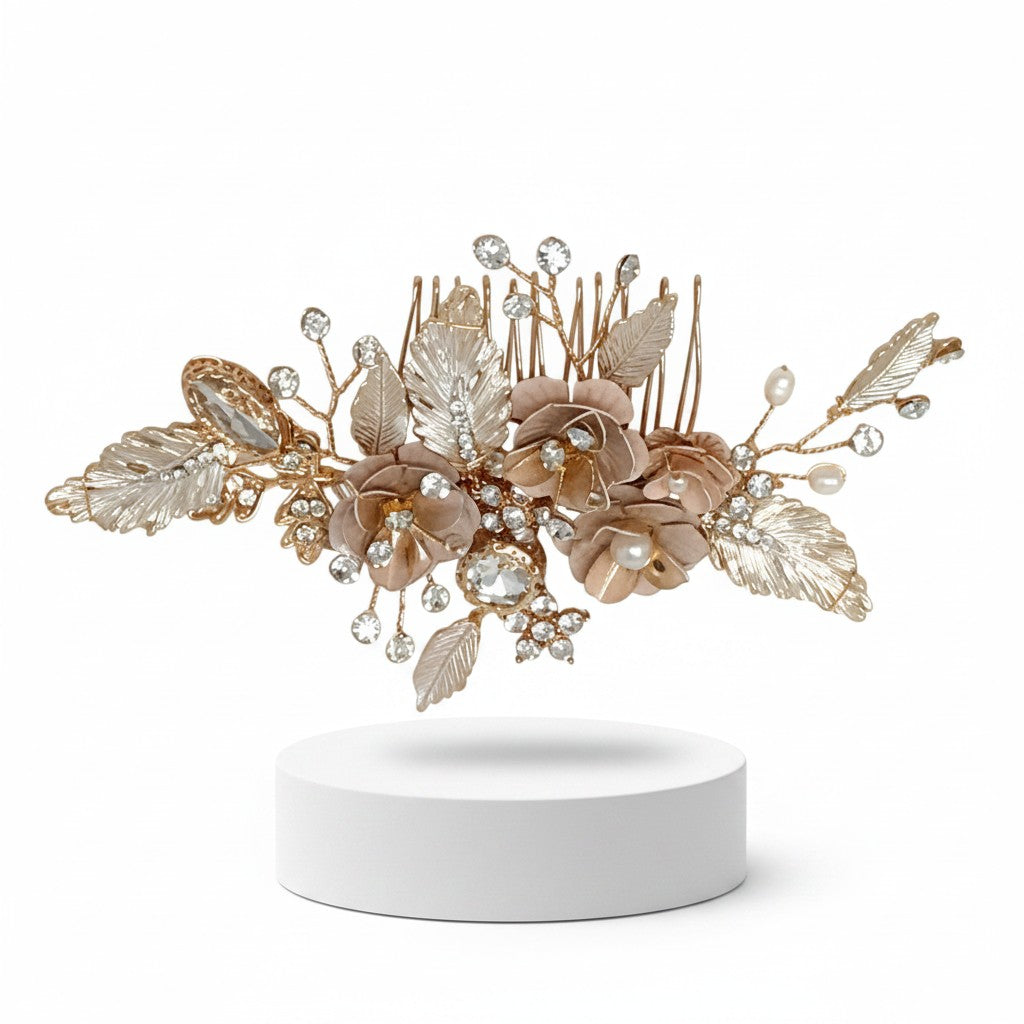 ATHENA COLLECTION - VINTAGE BLOOM HAIR COMB - HC194 GOLD
