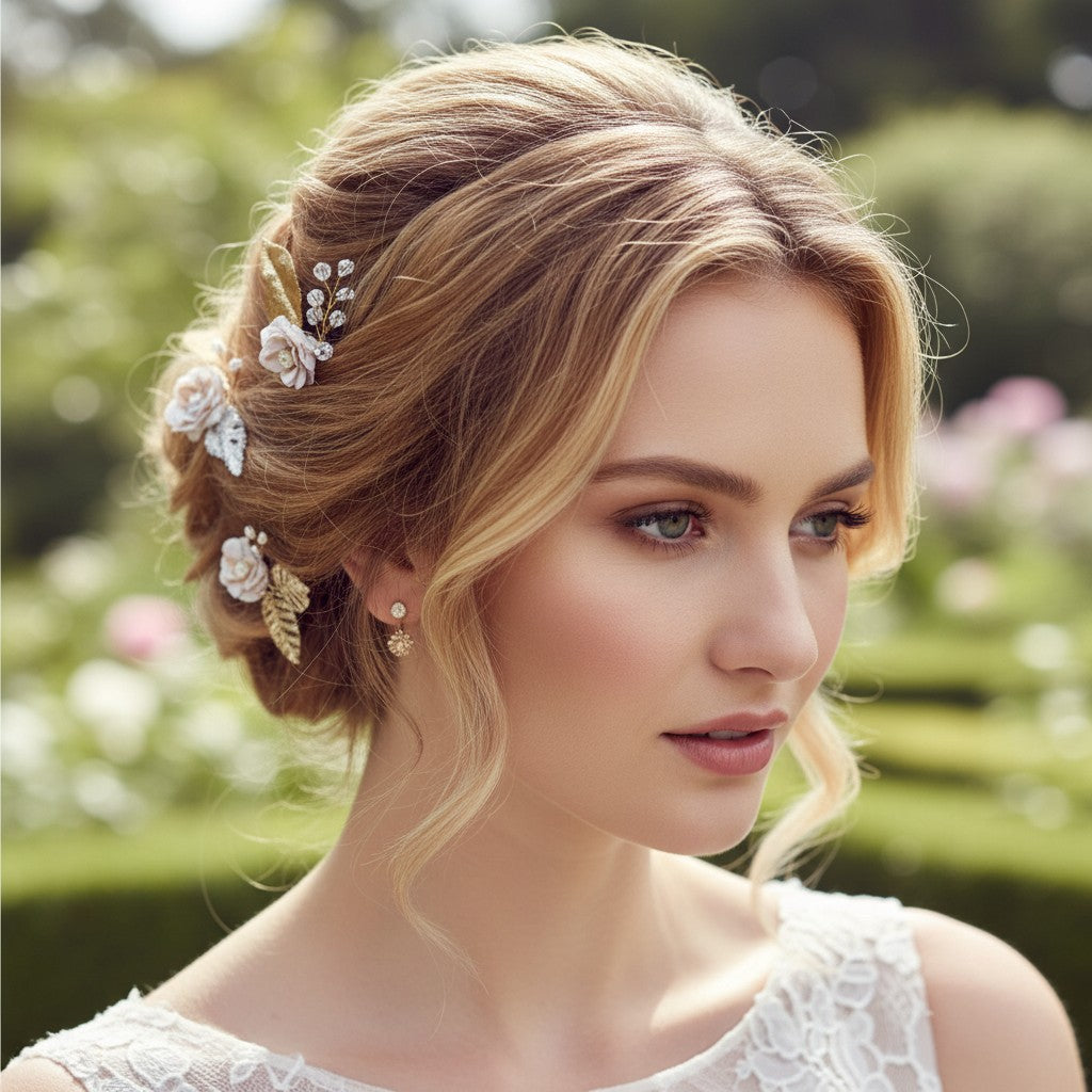 ATHENA COLLECTION - GLITZY PINK BLUSH HAIR PINS - SILVER PIN 43