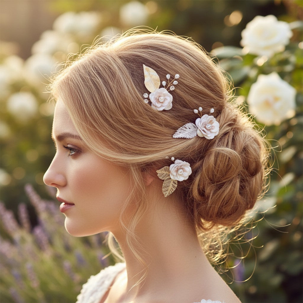 ATHENA COLLECTION - GLITZY PINK BLUSH HAIR PINS - SILVER PIN 43