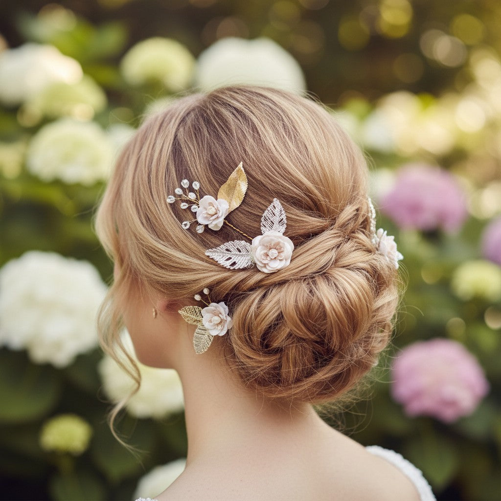 ATHENA COLLECTION - GLITZY PINK BLUSH HAIR PINS - SILVER PIN 43