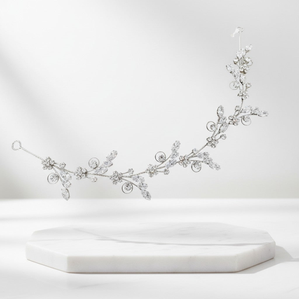 CUBIC ZIRCONIA COLLECTION - EXQUISITE SPARKLE HAIR VINE - HP164 SILVER