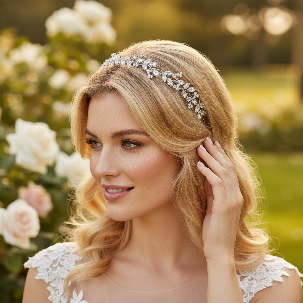 CUBIC ZIRCONIA COLLECTION - VINTAGE  SPARKLE HAIR VINE - HP165 SILVER