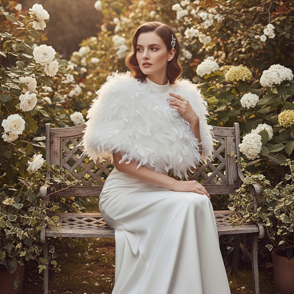 ATHENA COLLECTION - VINTAGE INSPIRED FEATHER STOLE - WHITE