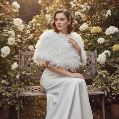 ATHENA COLLECTION - VINTAGE INSPIRED FEATHER STOLE - WHITE