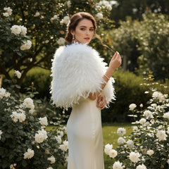 ATHENA COLLECTION - VINTAGE INSPIRED FEATHER STOLE - WHITE